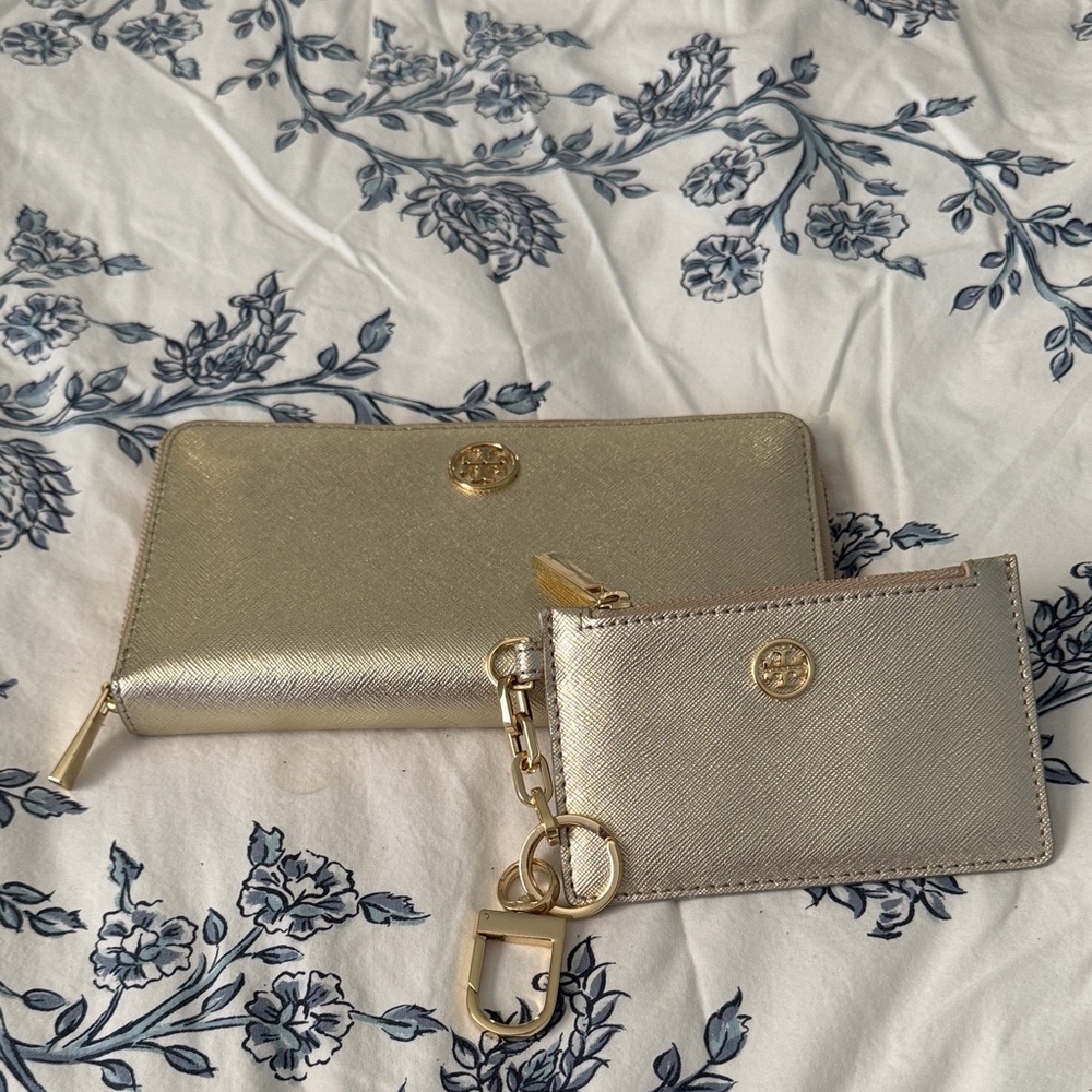 Tory Burch Gold Wallet and Card Holder Set